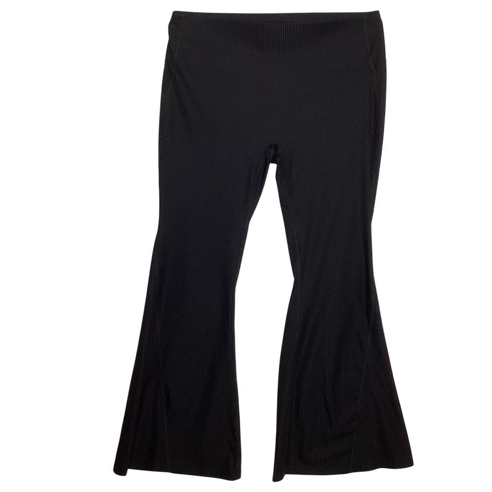 G4Free  Black Ribbed High Waisted Flare Leggings 2 XL Yoga Pants  y2k